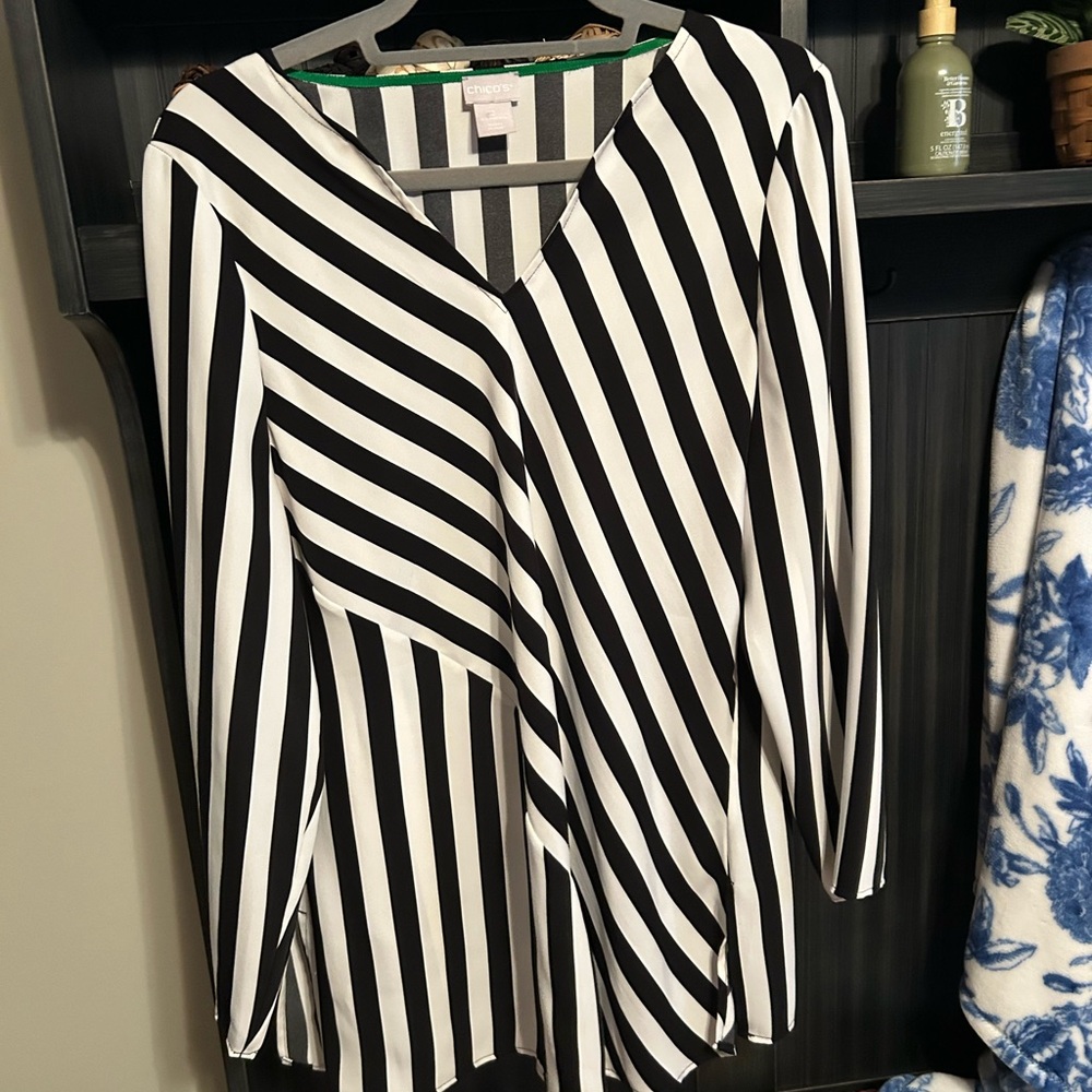 Chico's Black and White Striped Top